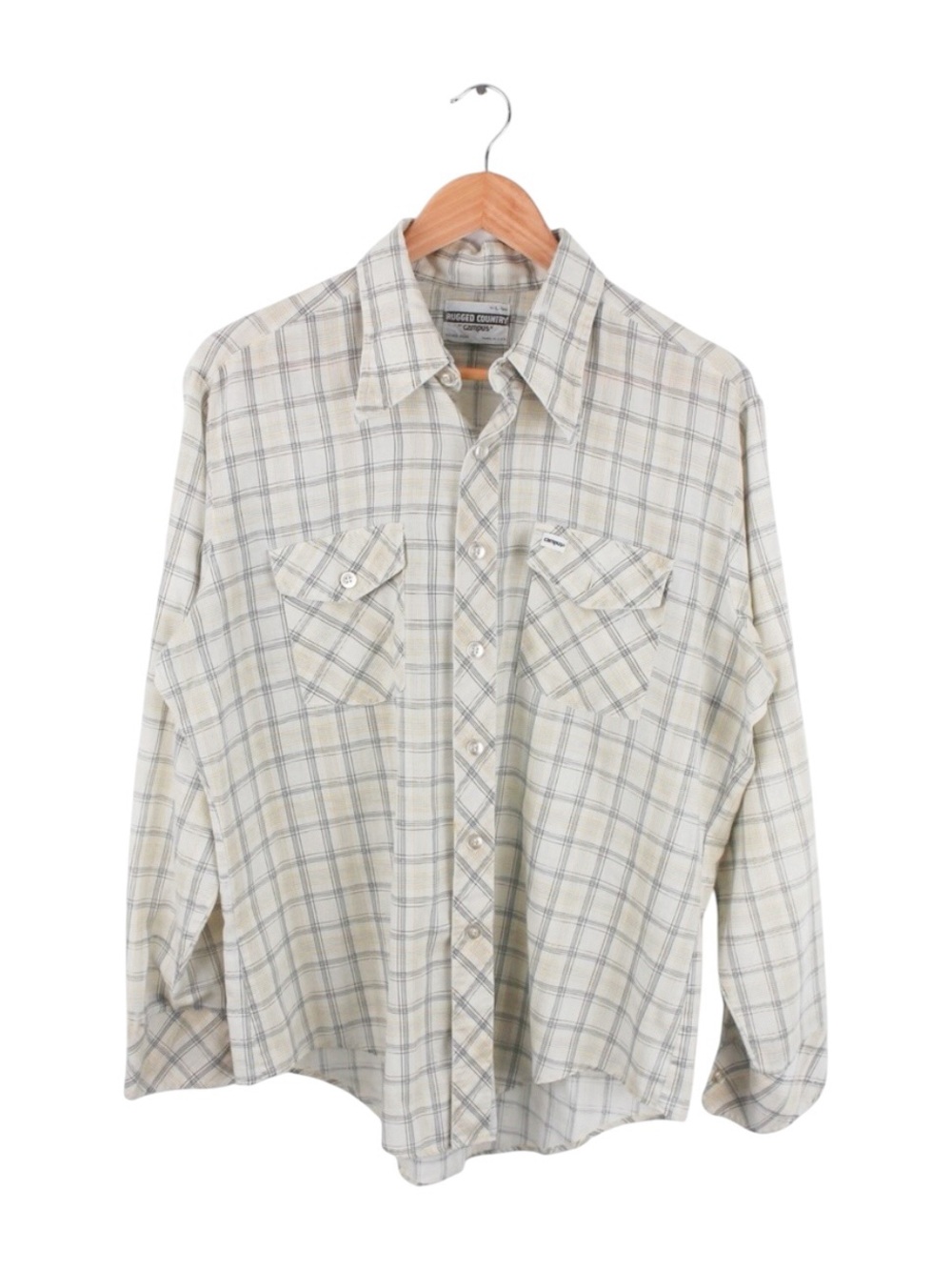 Vintage 70s Plaid Western Shirt USA Made Button Up Cowboy Mens L 16 16.5‎